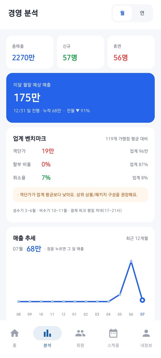 대표 앱 경영 분석 화면