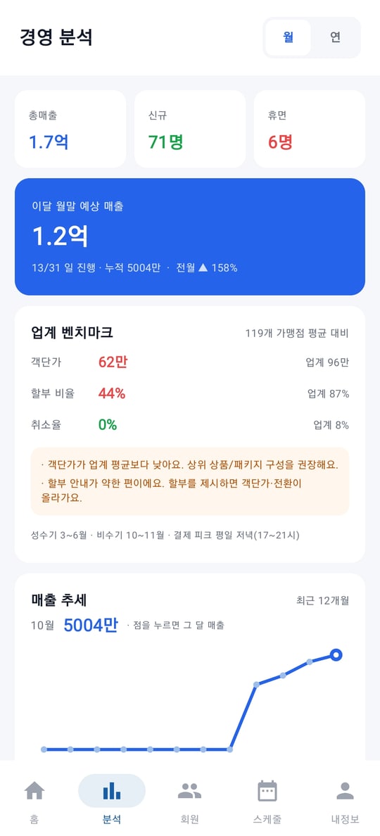 대표 앱 경영 분석 화면